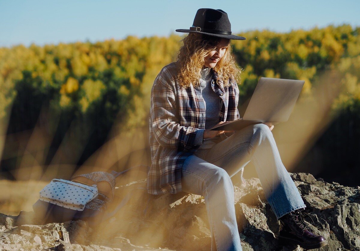 Woman at work and travel in Europe