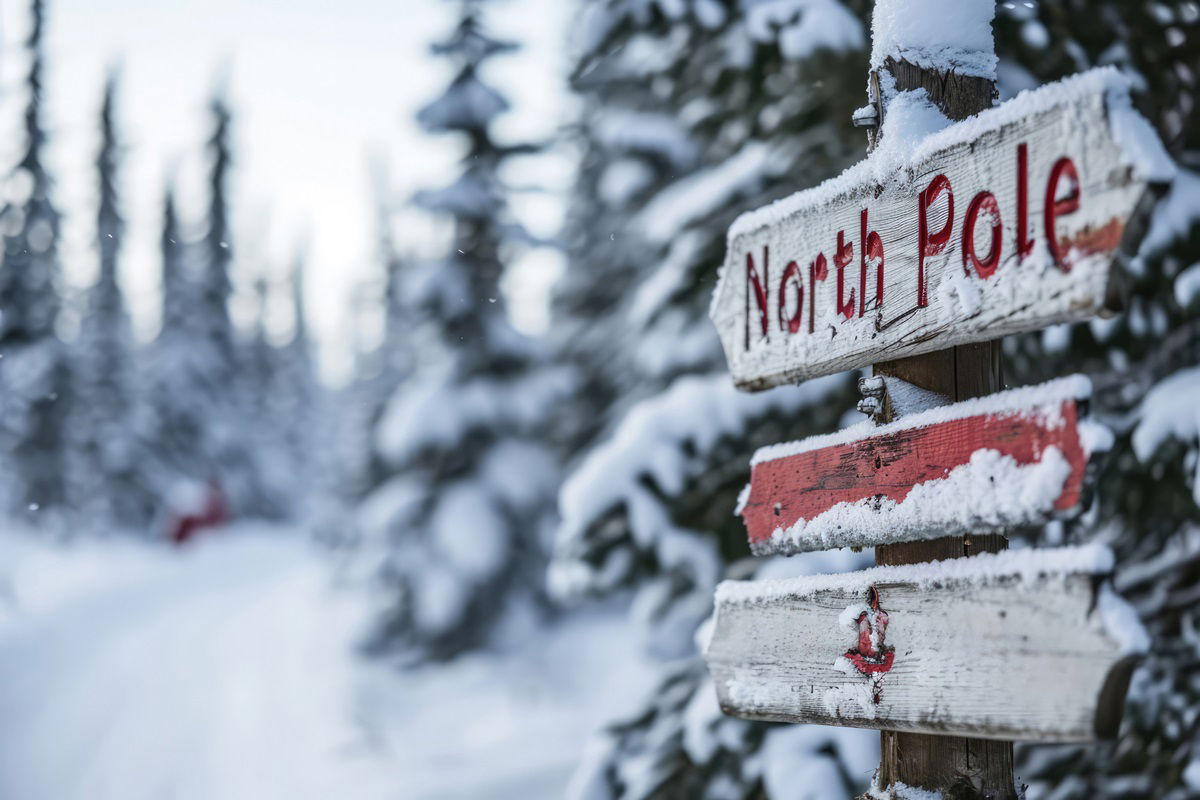Sign showing way to North Pole