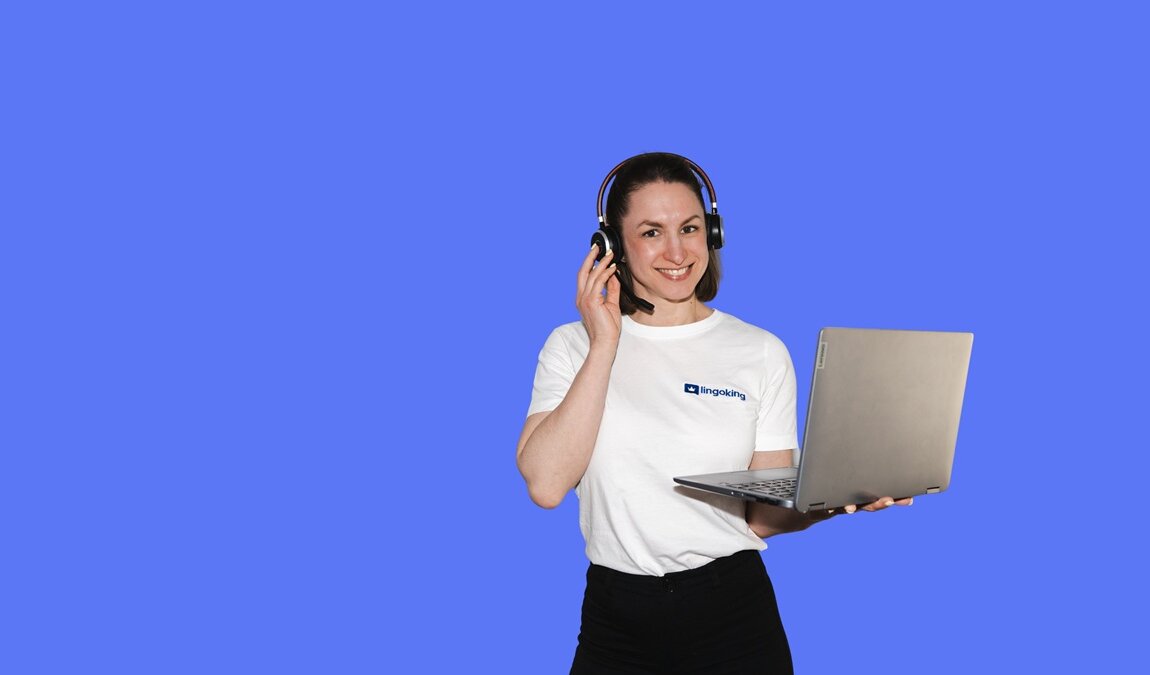 Employee of lingoking with tablet and headset