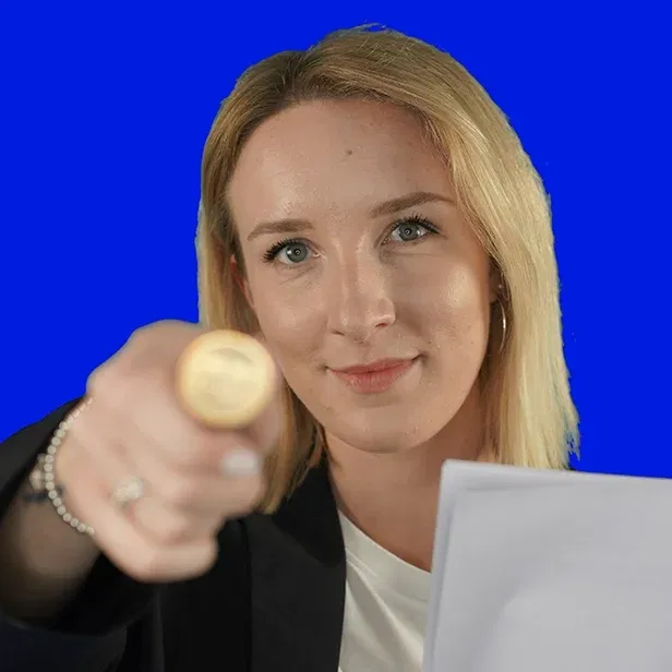 Frau mit Beglaubigungsstempel