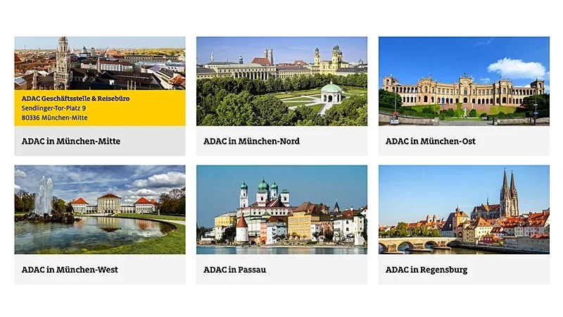Übersicht: Ausgewählte ADAC Geschäftsstellen in Südbayern