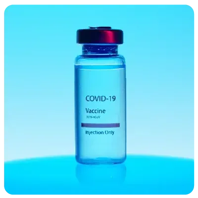 View of a small vial which, according to the label, contains vaccine against Covid-19.