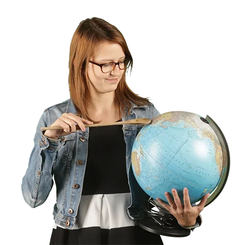Woman with globe in hand 