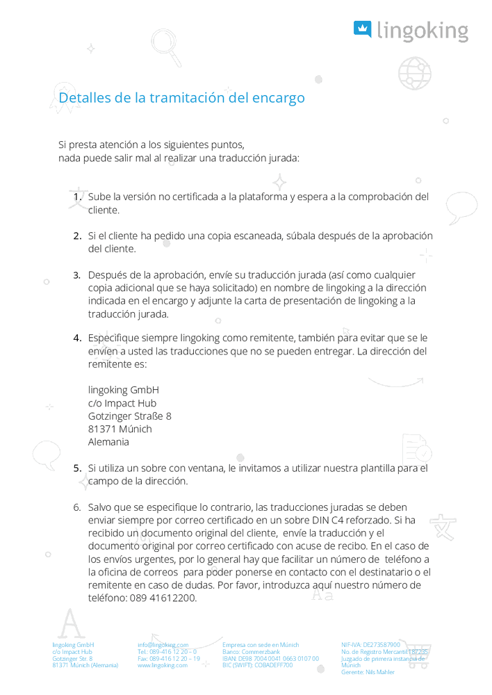 Detalles de la tramitacion del encargo lingoking