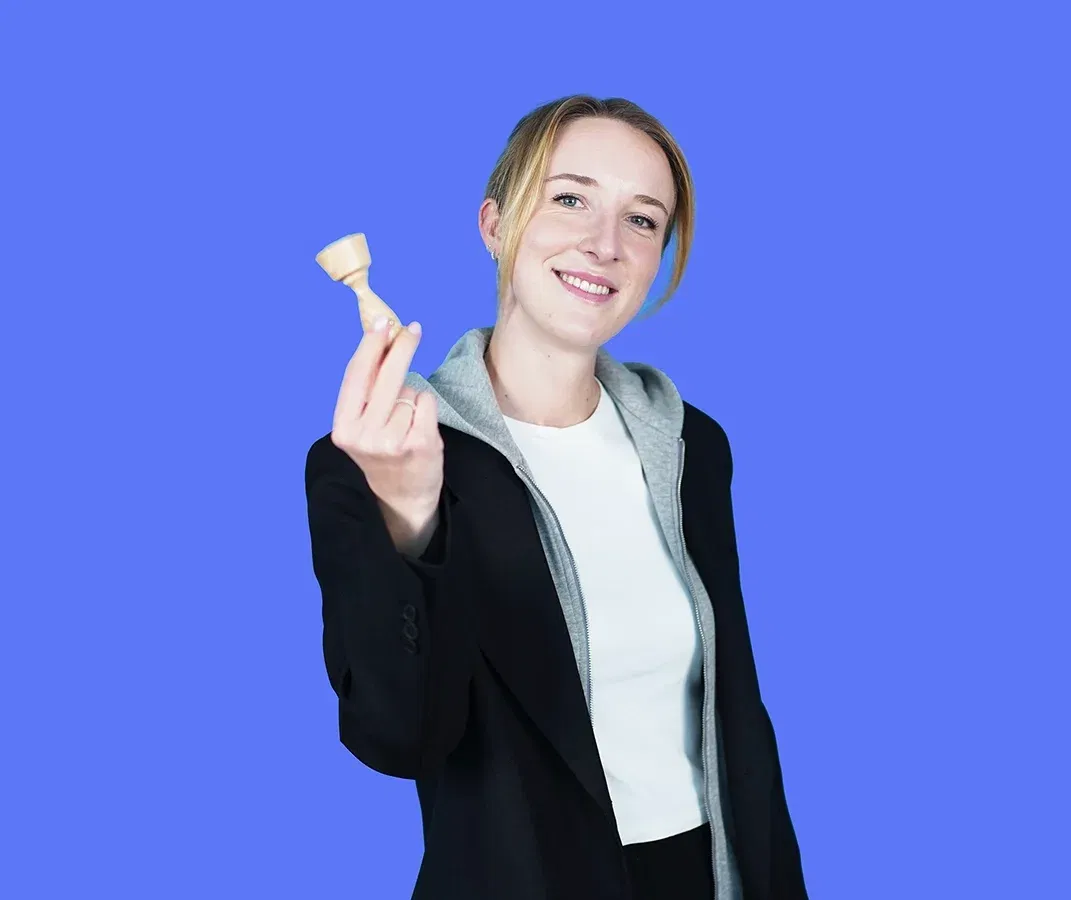 Woman holding a stamp in order to certify translations