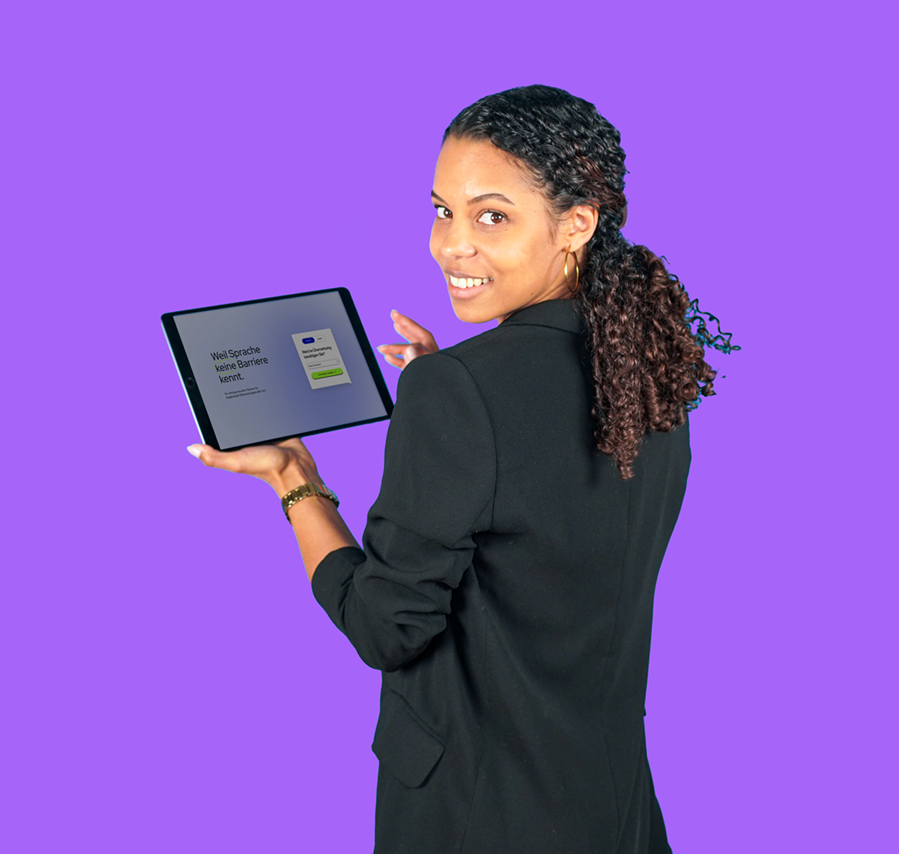 lingoking employee holding tablet