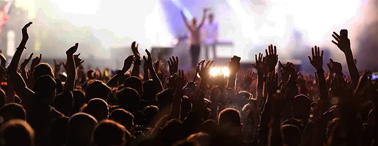 People standing in front of a stage cheering