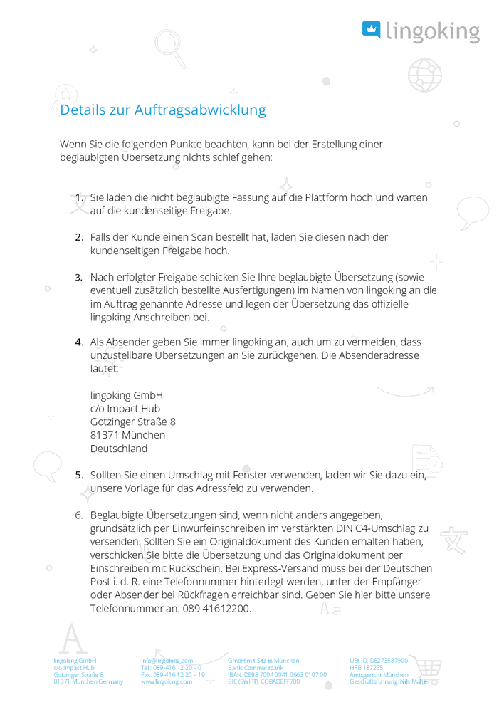 Details zur Auftragsabwicklung für lingoking Übersetzer:innen