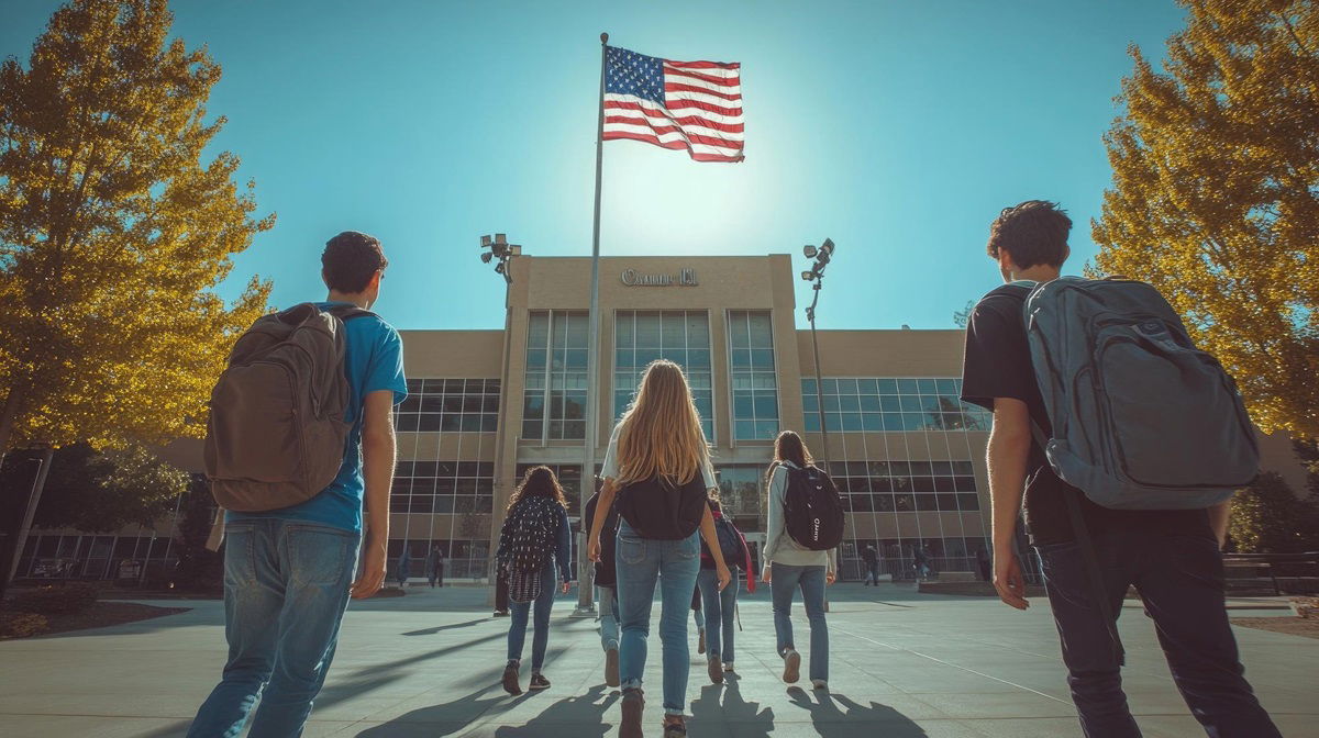 Students walking on campus in the USA