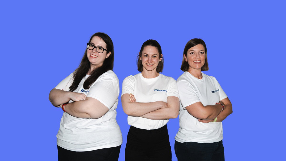 lingoking project management team holding the lingoking logo