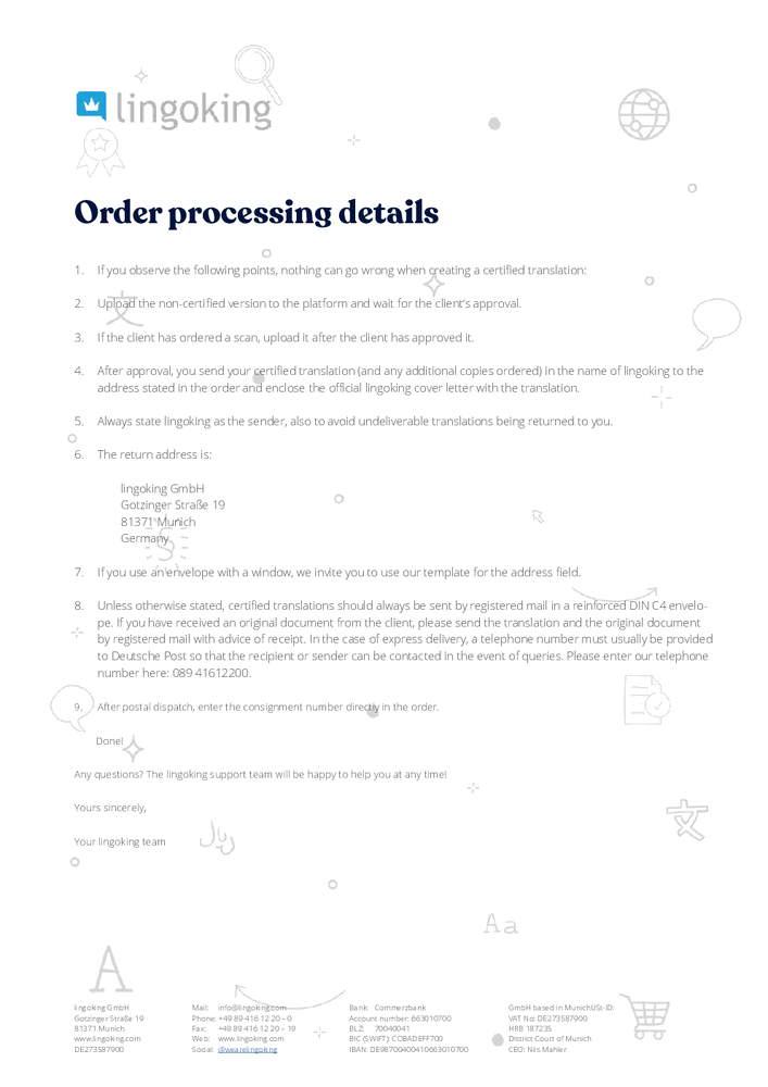 Order processing details lingoking