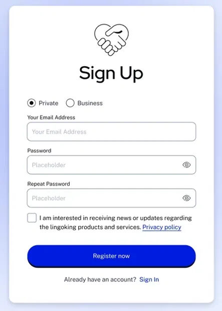 Sign up customer area